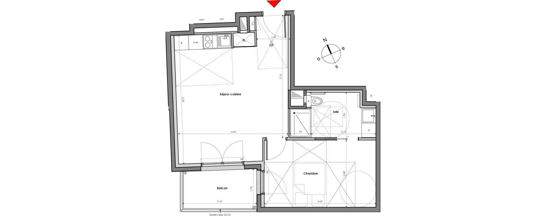 Appartement T2 de 44,60 m2 &agrave; Mantes-La-Jolie Gassicourt