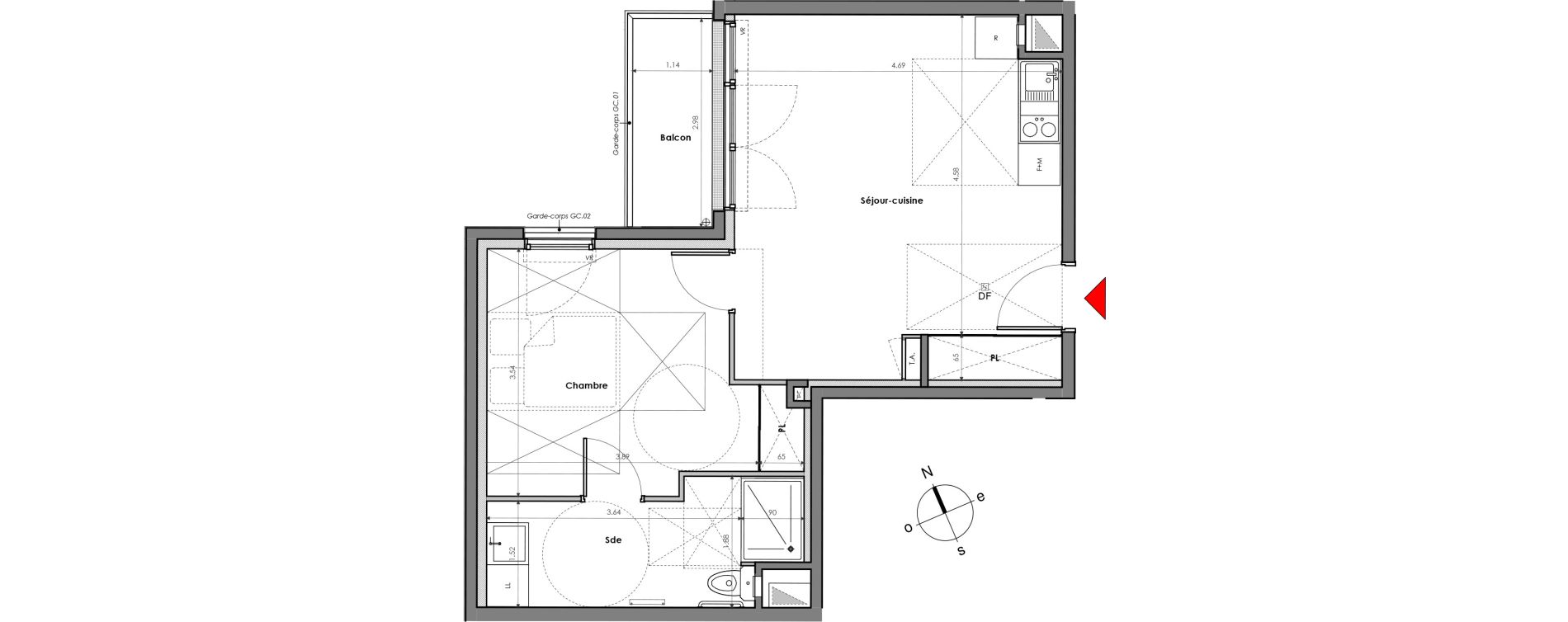 Appartement T2 de 44,23 m2 &agrave; Mantes-La-Jolie Gassicourt