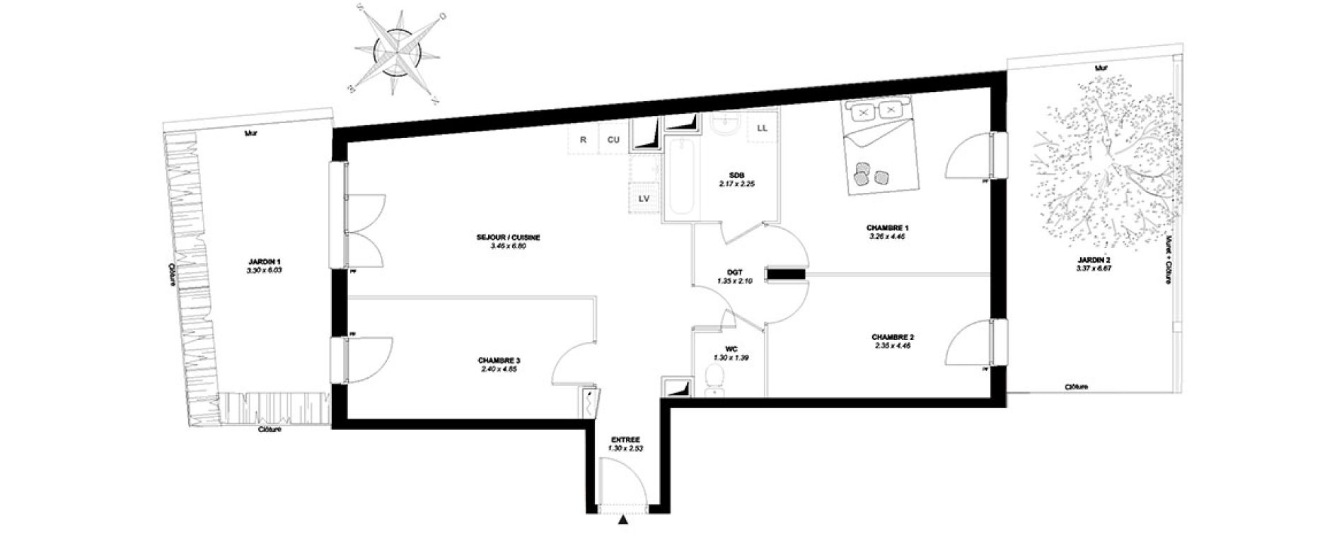 Appartement T4 de 74,38 m2 &agrave; Mantes-La-Ville Centre