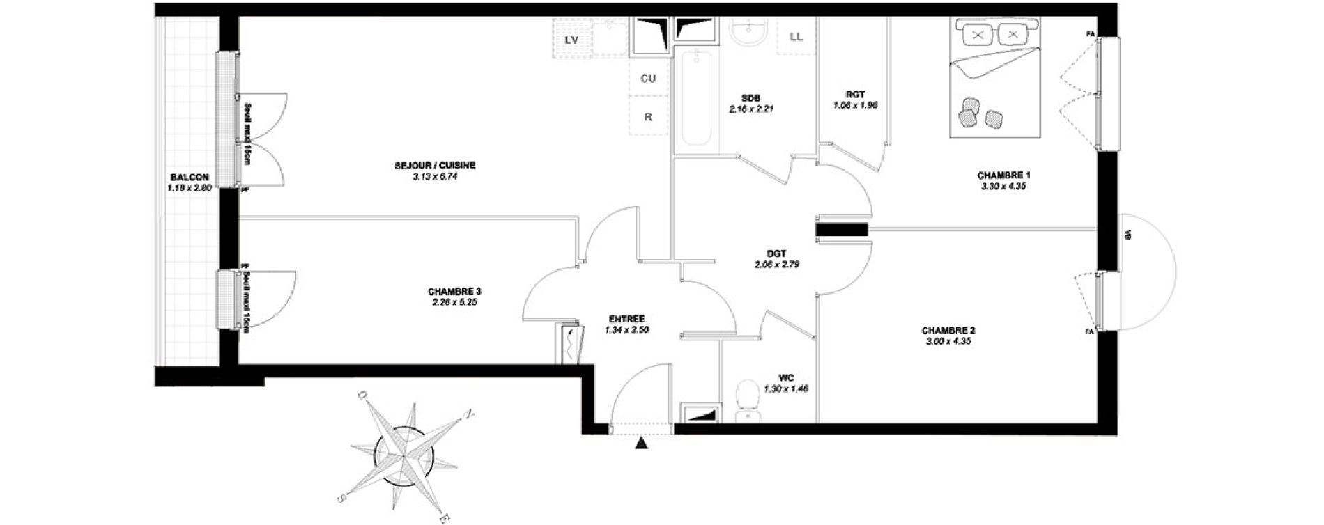 Appartement T4 de 77,35 m2 &agrave; Mantes-La-Ville Centre