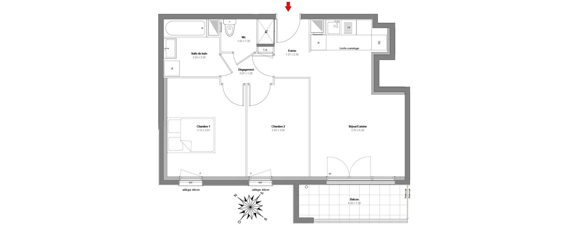 Appartement T3 de 53,77 m2 &agrave; Maurepas Centre