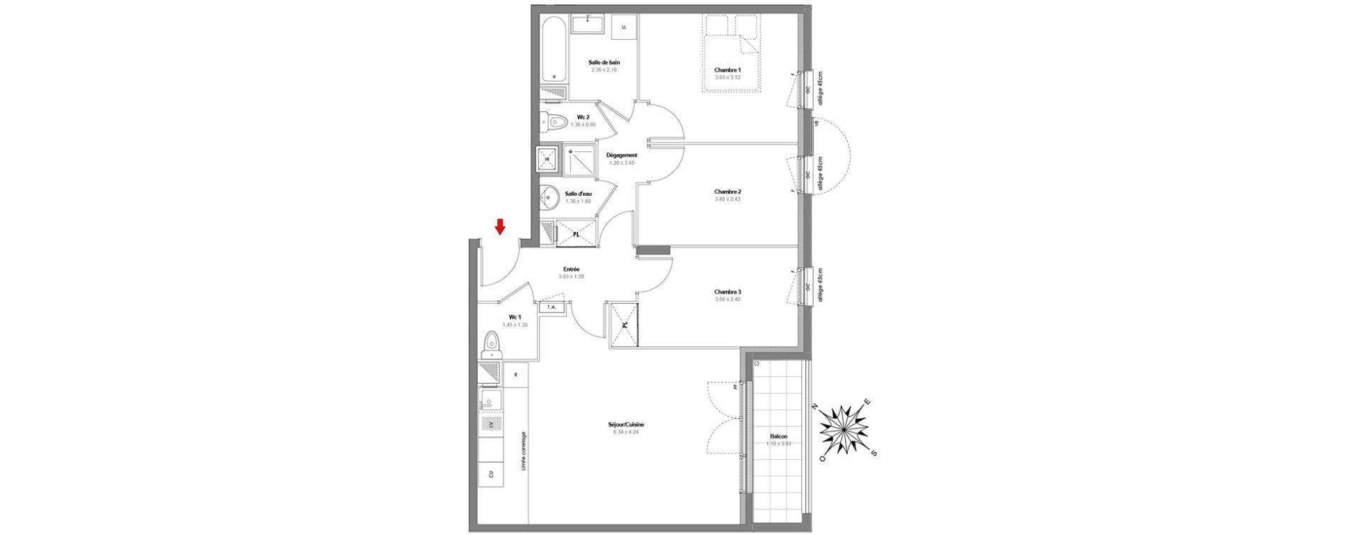Appartement T4 de 77,59 m2 &agrave; Maurepas Centre