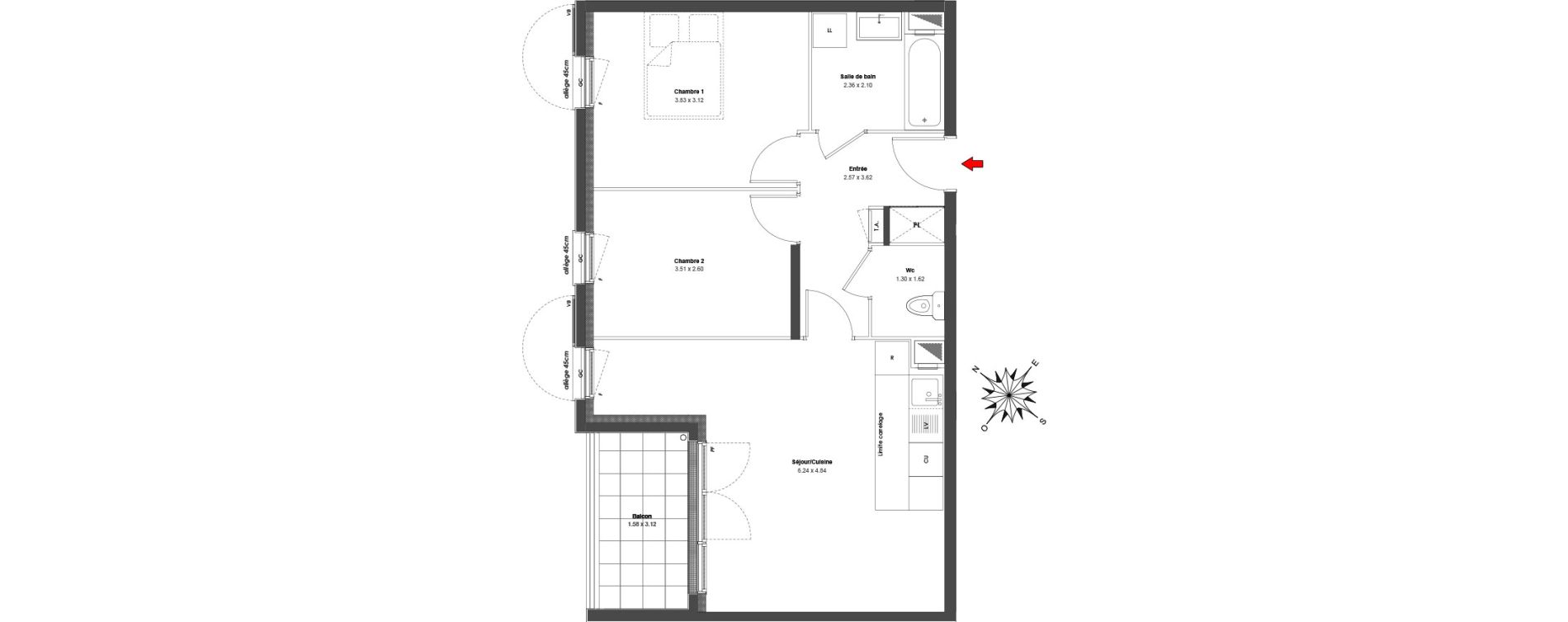 Appartement T3 de 57,47 m2 &agrave; Maurepas Centre