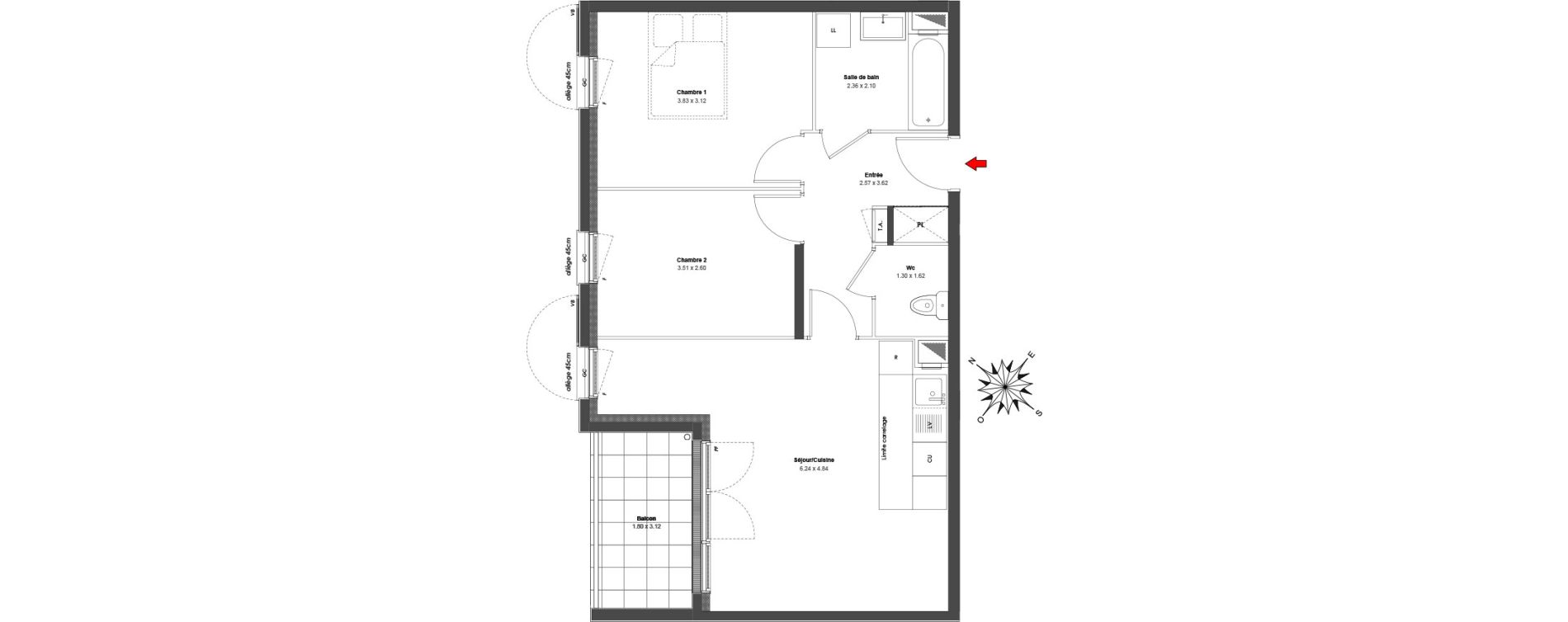 Appartement T3 de 57,47 m2 &agrave; Maurepas Centre