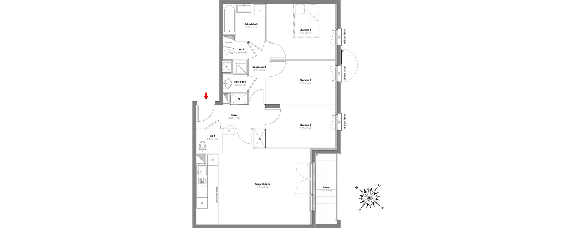 Appartement T4 de 77,59 m2 &agrave; Maurepas Centre