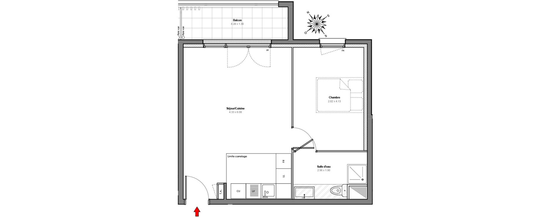 Appartement T2 de 42,88 m2 &agrave; Maurepas Centre