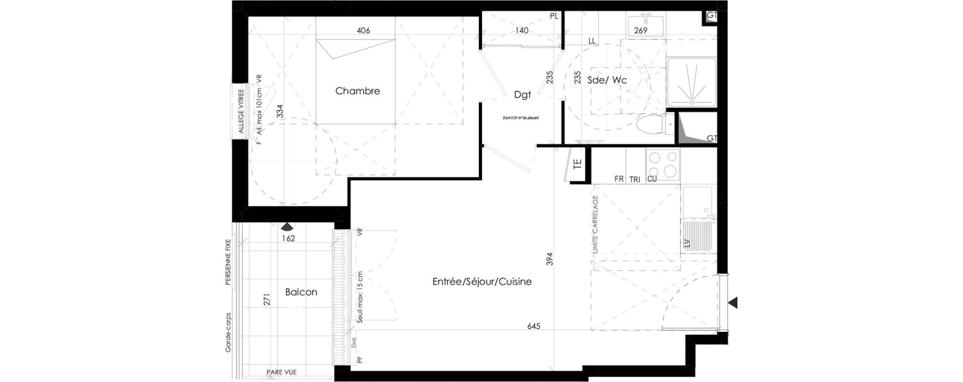 Appartement T2 de 44,72 m2 &agrave; Maurepas Centre