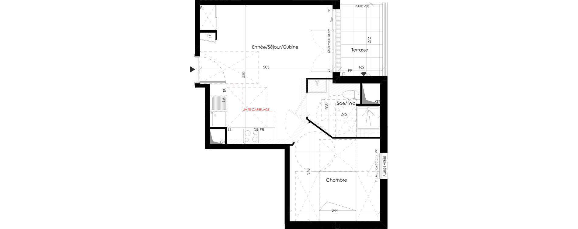 Appartement T2 de 38,50 m2 &agrave; Maurepas Centre