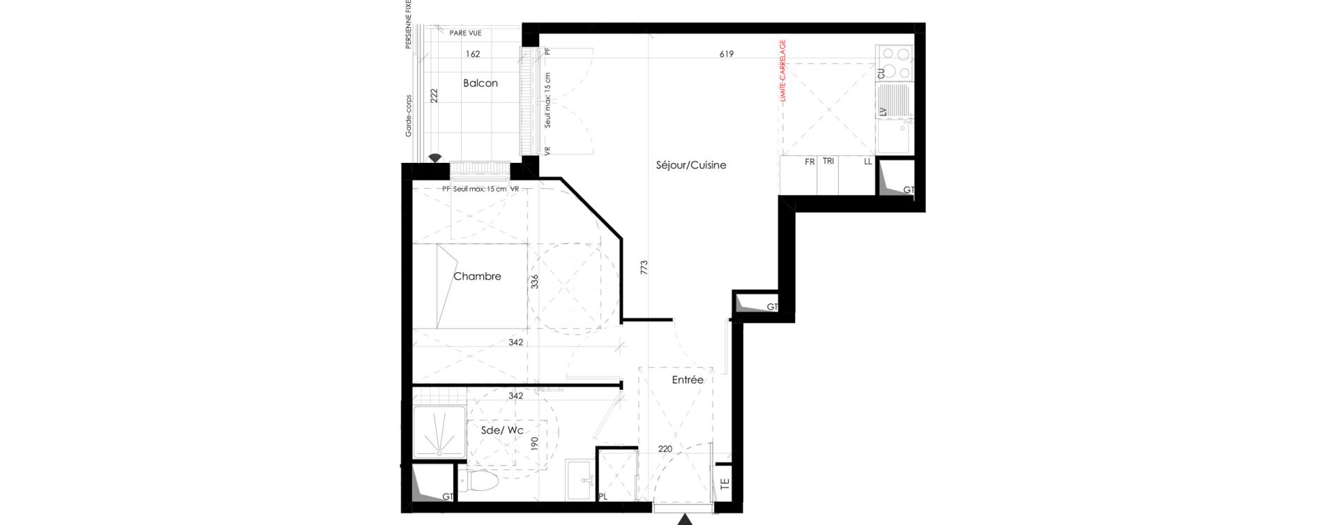 Appartement T2 de 43,17 m2 &agrave; Maurepas Centre