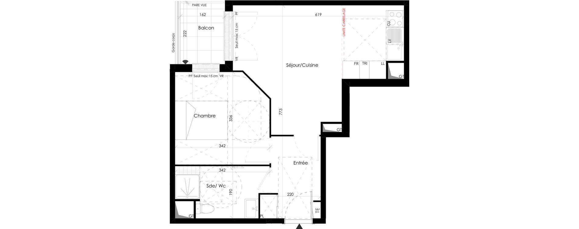 Appartement T2 de 43,17 m2 &agrave; Maurepas Centre