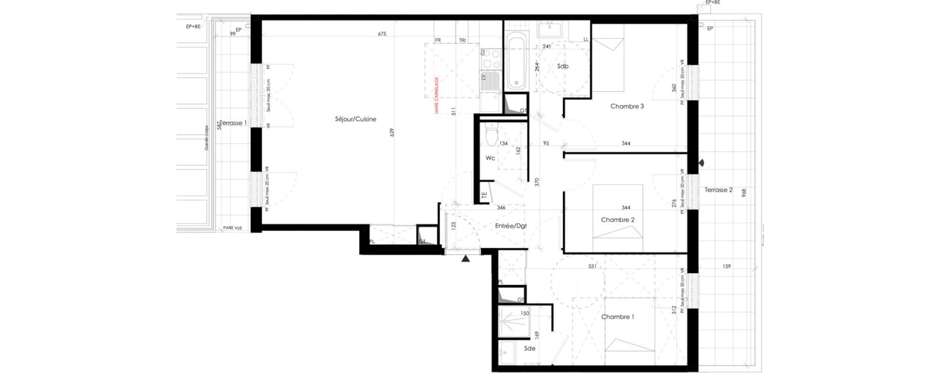 Appartement T4 de 87,85 m2 &agrave; Maurepas Centre