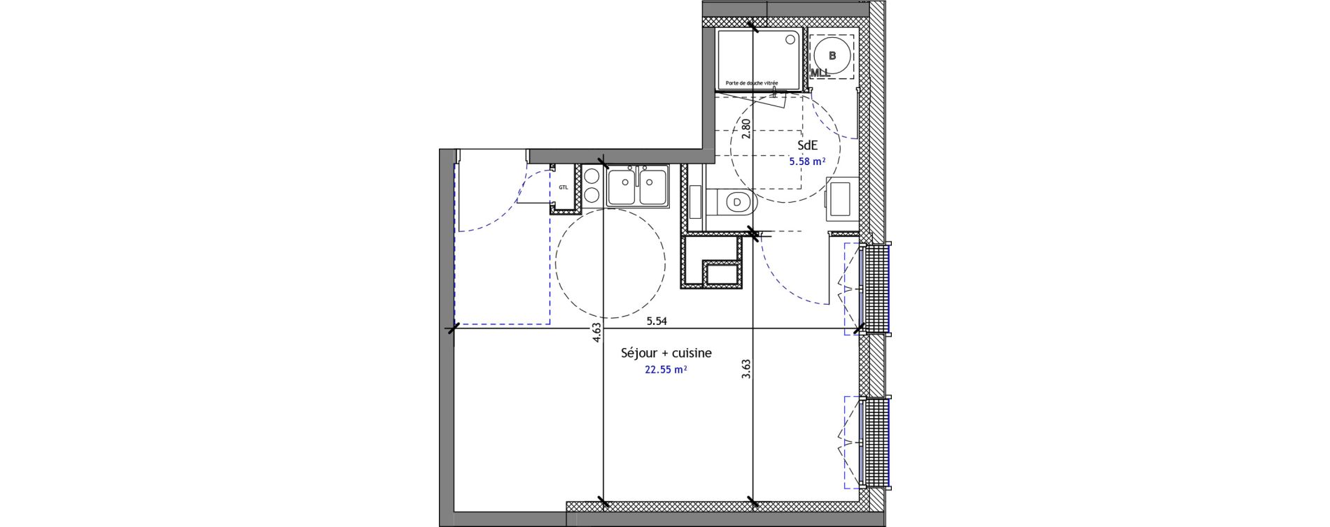 Studio de 28,12 m2 &agrave; M&eacute;r&eacute; Centre