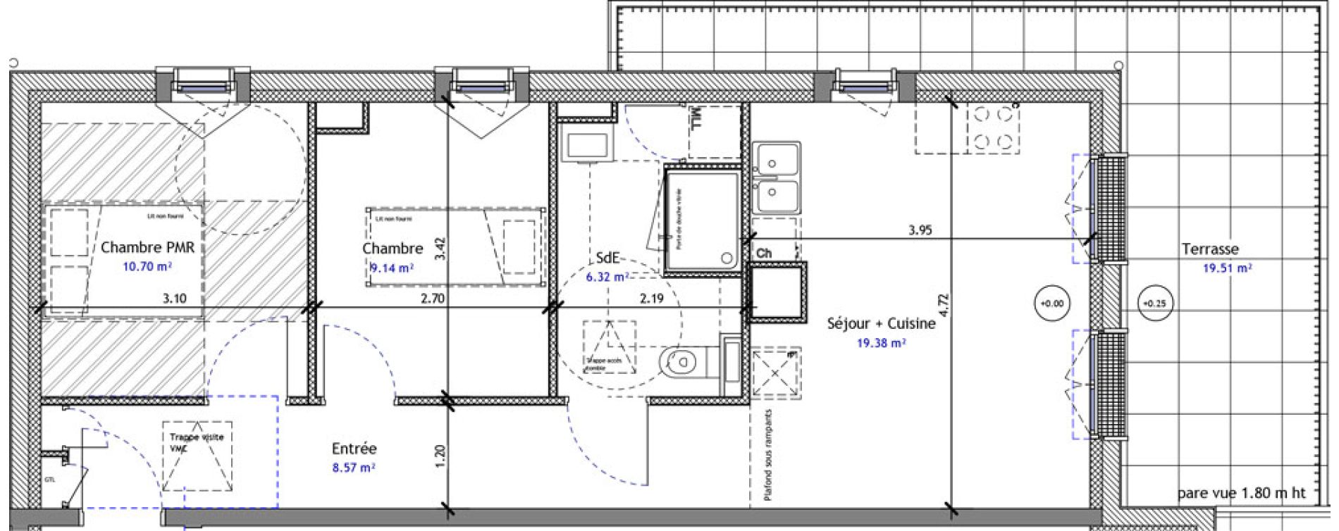 Appartement T2 de 54,11 m2 &agrave; M&eacute;r&eacute; Centre