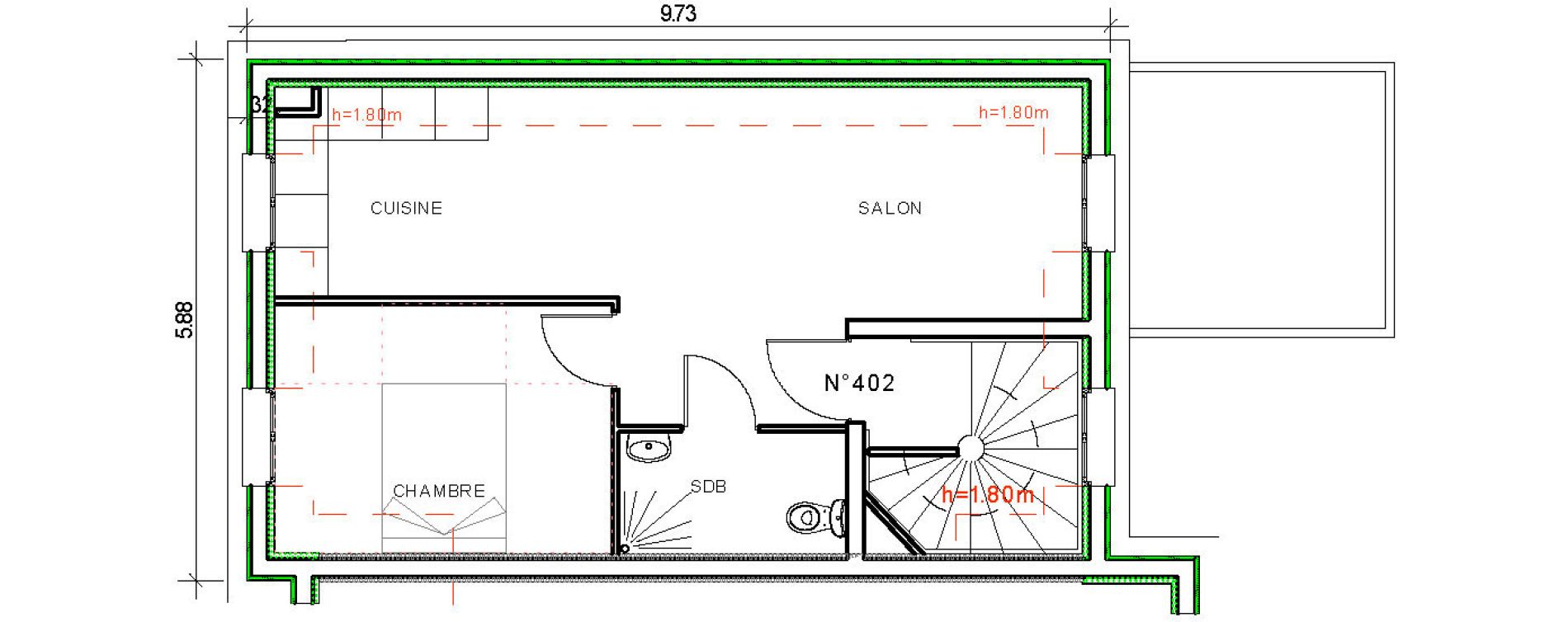 Appartement T2 de 34,10 m2 &agrave; Montesson Centre