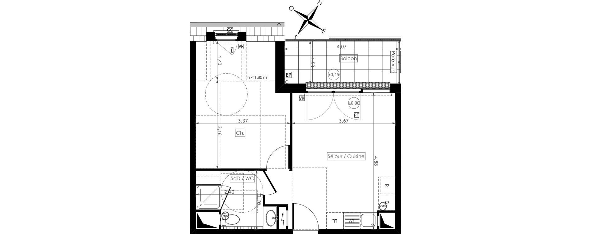 Appartement T2 de 35,55 m2 &agrave; Montesson Centre