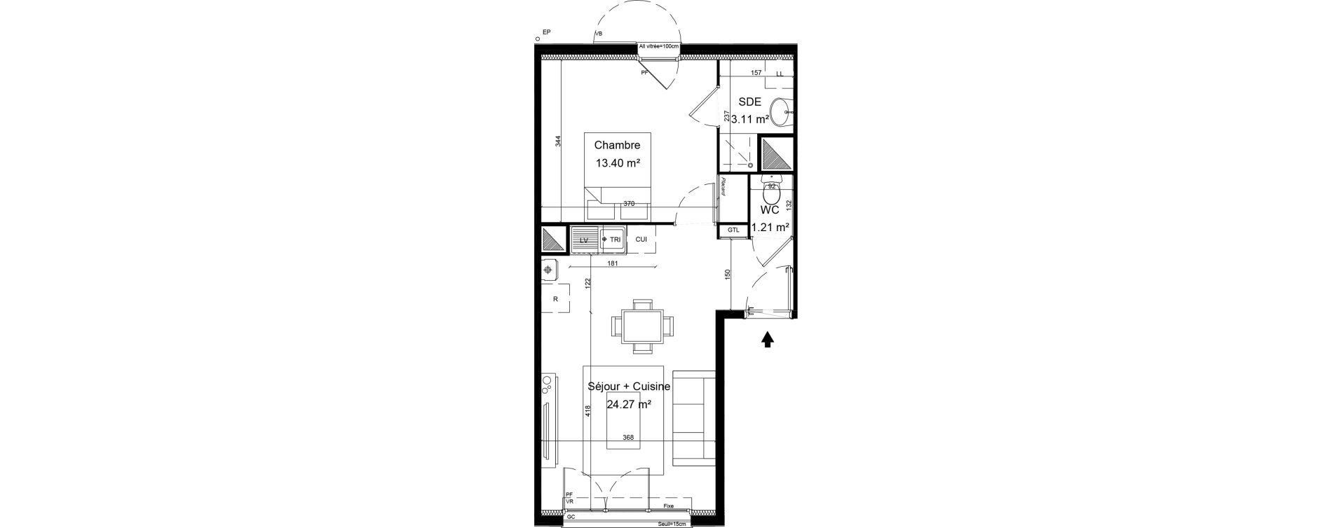 Appartement T2 de 41,99 m2 &agrave; Morainvilliers Centre