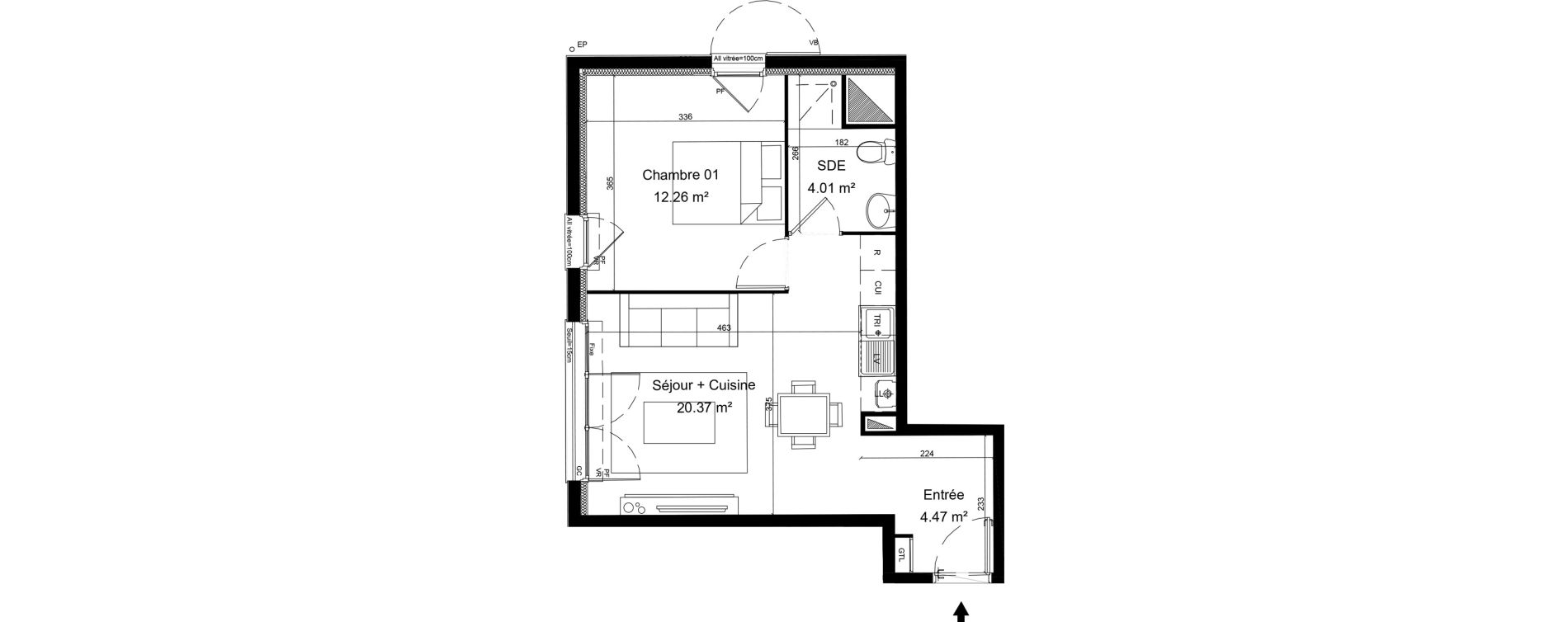 Appartement T2 de 41,11 m2 &agrave; Morainvilliers Centre