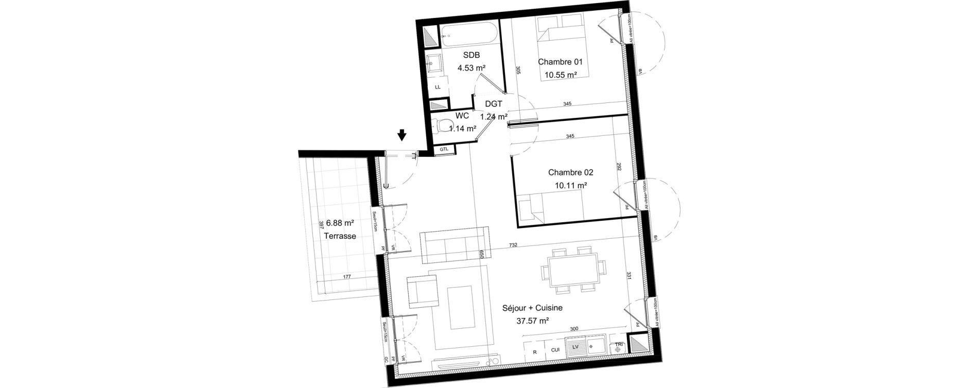 Appartement T3 de 65,14 m2 &agrave; Morainvilliers Centre