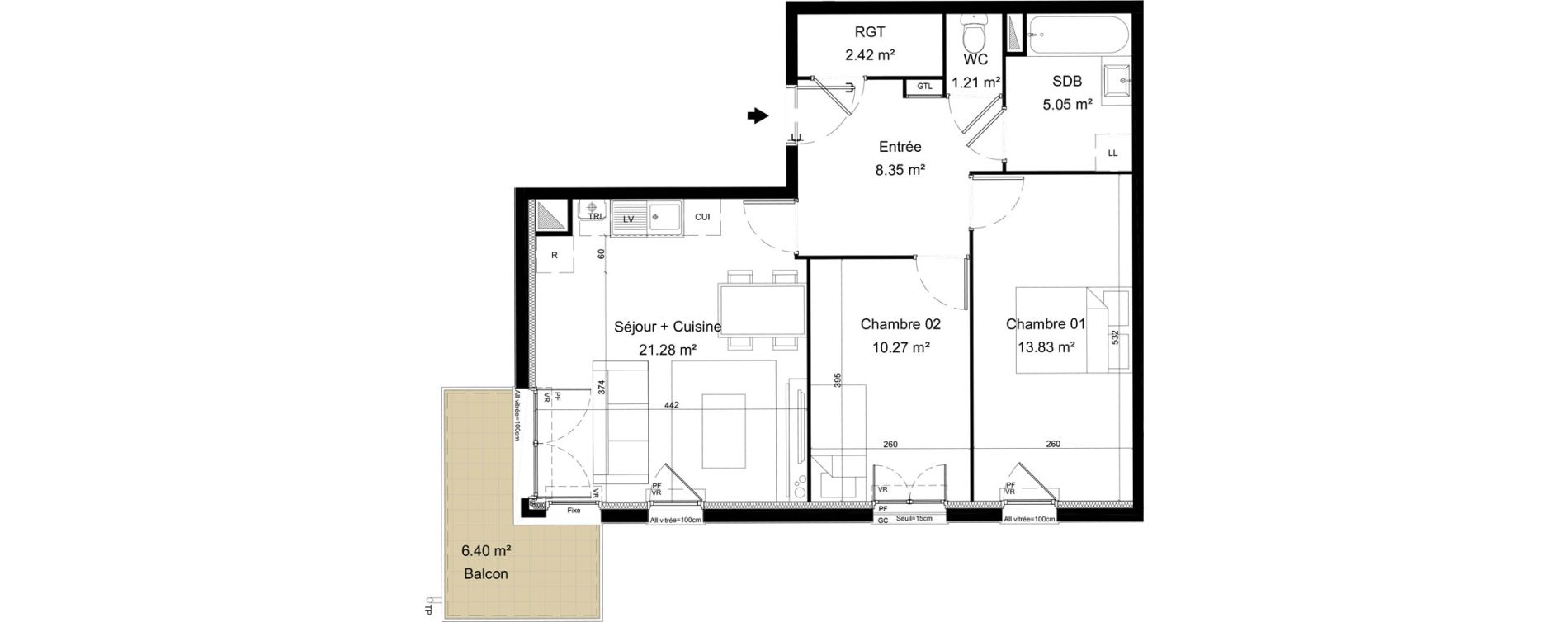 Appartement T3 de 62,41 m2 &agrave; Morainvilliers Centre