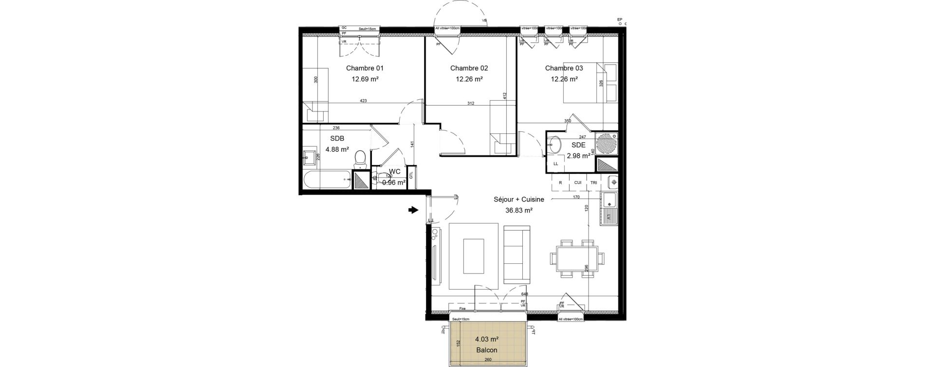 Appartement T4 de 82,86 m2 &agrave; Morainvilliers Centre