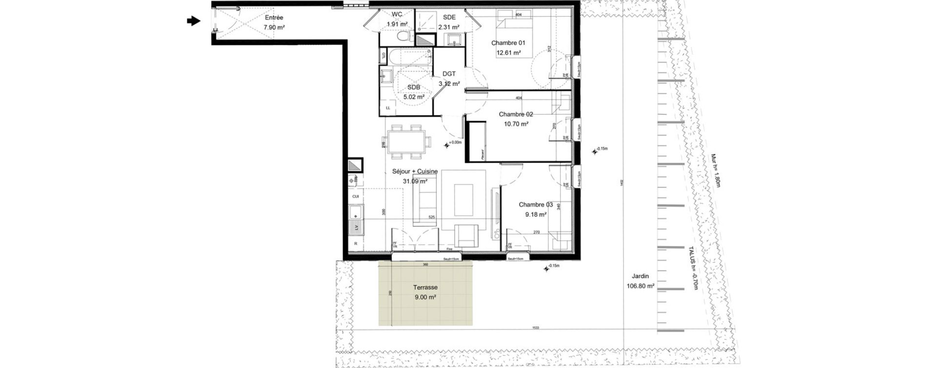 Appartement T4 de 83,84 m2 &agrave; Morainvilliers Centre