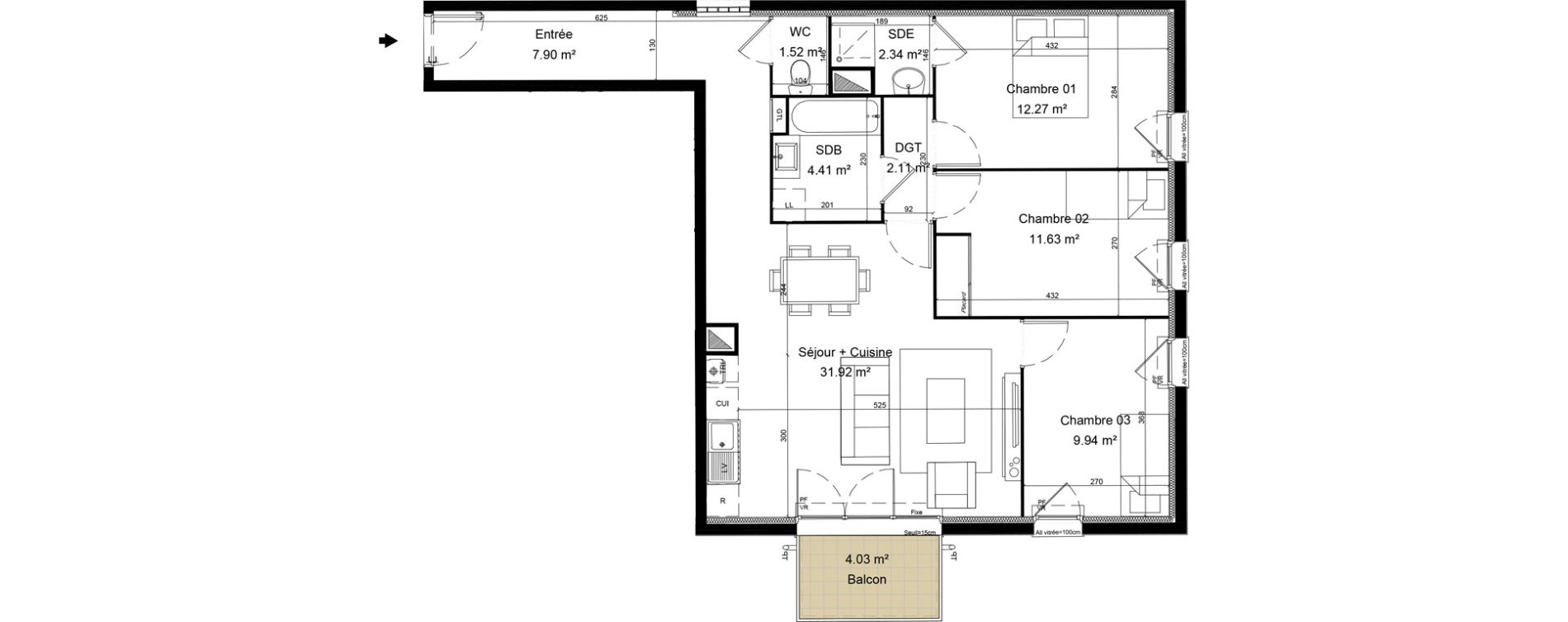 Appartement T4 de 84,04 m2 &agrave; Morainvilliers Centre