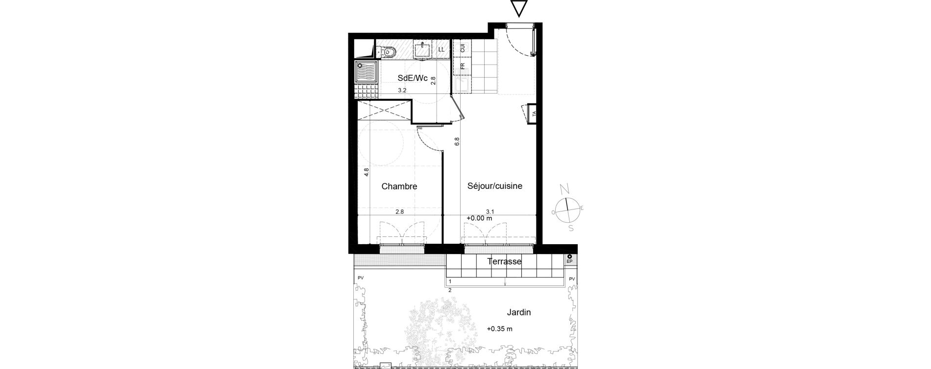 Appartement T2 de 40,17 m2 &agrave; Plaisir Centre