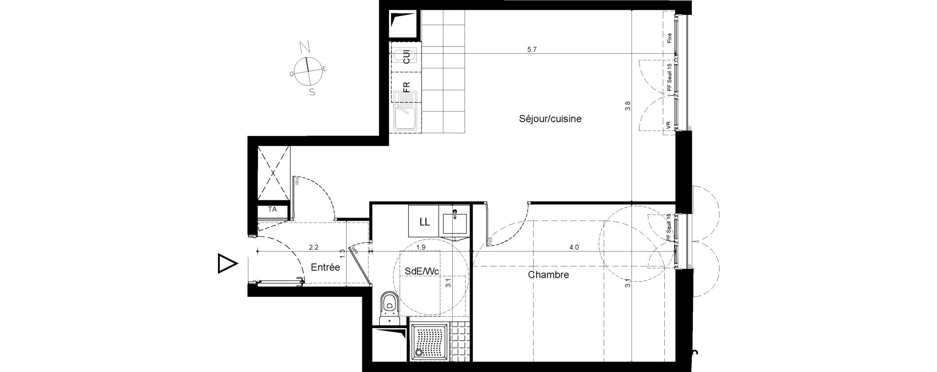 Appartement T2 de 45,53 m2 &agrave; Plaisir Centre