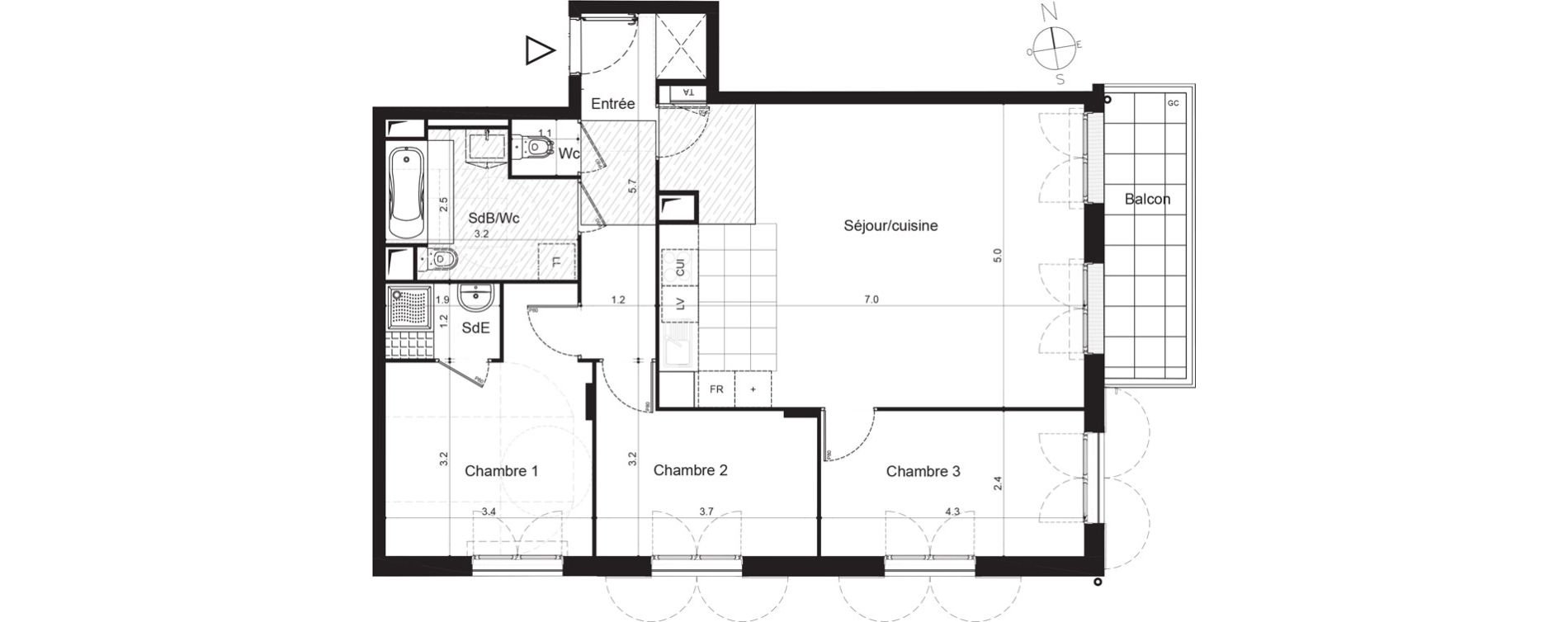 Appartement T4 de 84,89 m2 &agrave; Plaisir Centre