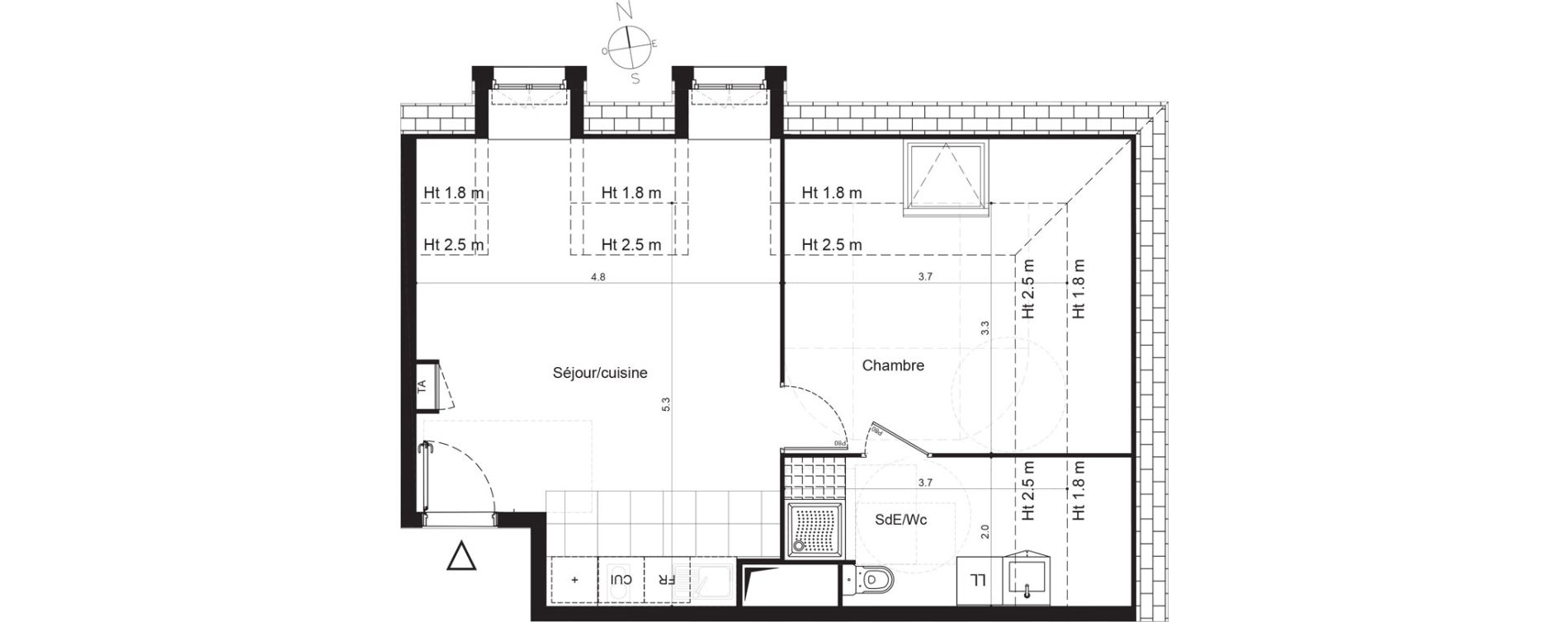 Appartement T2 de 44,56 m2 &agrave; Plaisir Centre