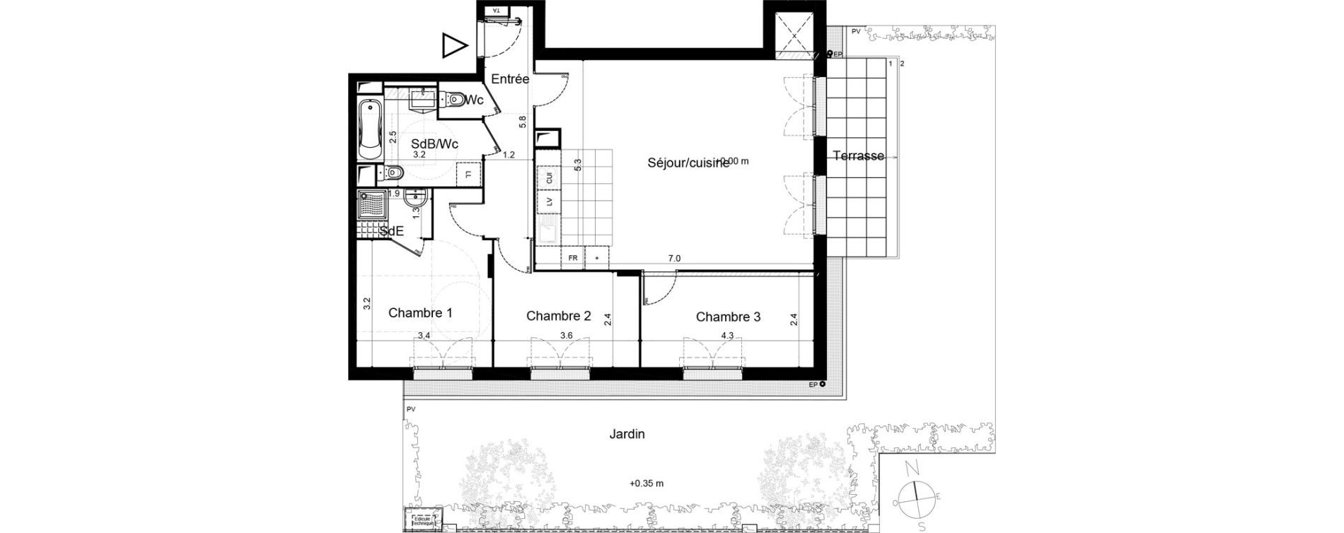 Appartement T4 de 87,10 m2 &agrave; Plaisir Centre