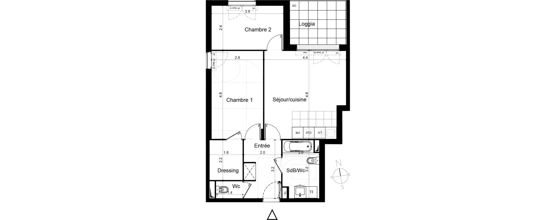 Appartement T3 de 60,59 m2 &agrave; Plaisir Centre