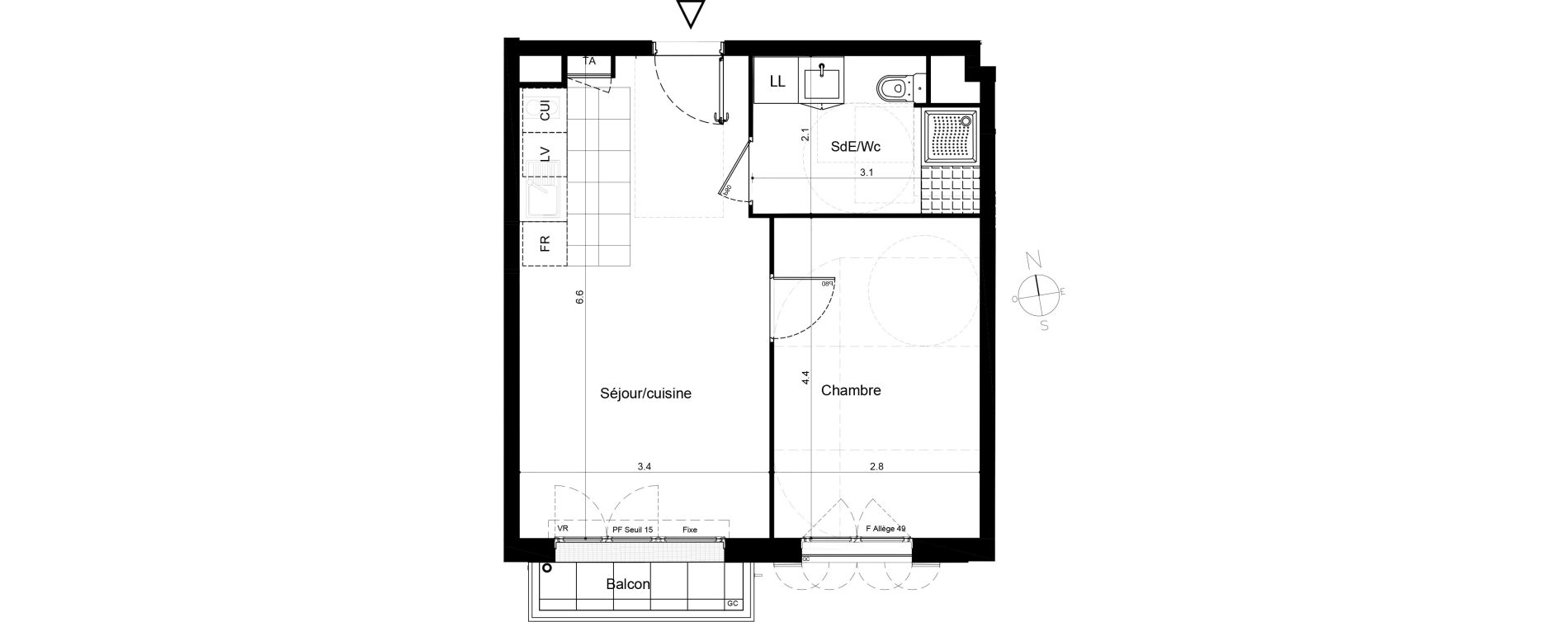 Appartement T2 de 39,45 m2 &agrave; Plaisir Centre