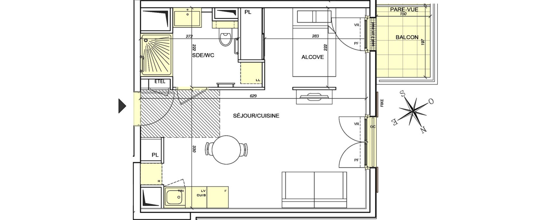 Appartement T1 meubl&eacute; de 32,94 m2 &agrave; Plaisir G&acirc;tines - la bataille