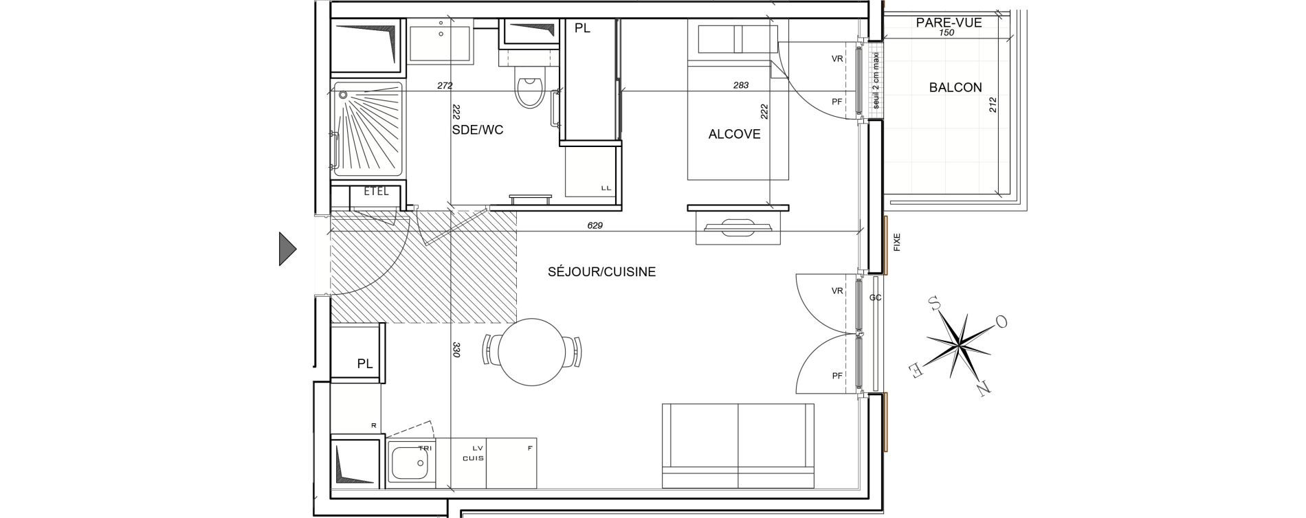 Appartement T1 meubl&eacute; de 32,94 m2 &agrave; Plaisir G&acirc;tines - la bataille