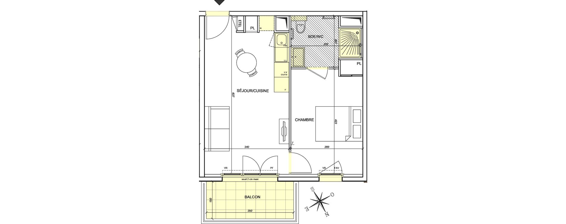 Appartement T2 meubl&eacute; de 38,56 m2 &agrave; Plaisir G&acirc;tines - la bataille