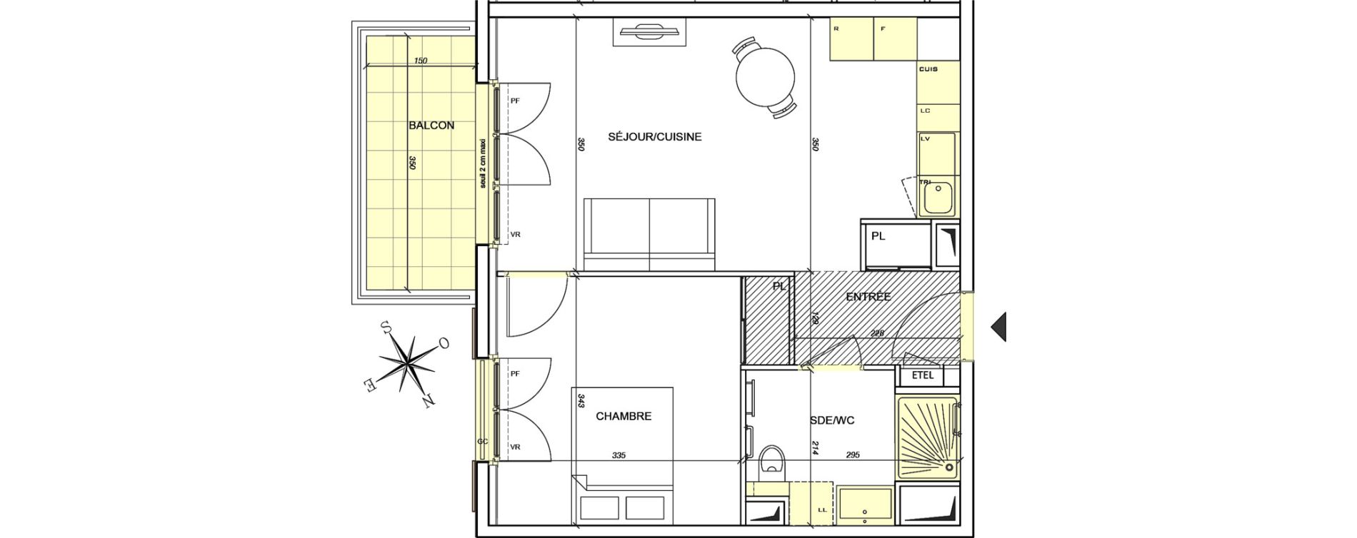 Appartement T2 meubl&eacute; de 42,38 m2 &agrave; Plaisir G&acirc;tines - la bataille