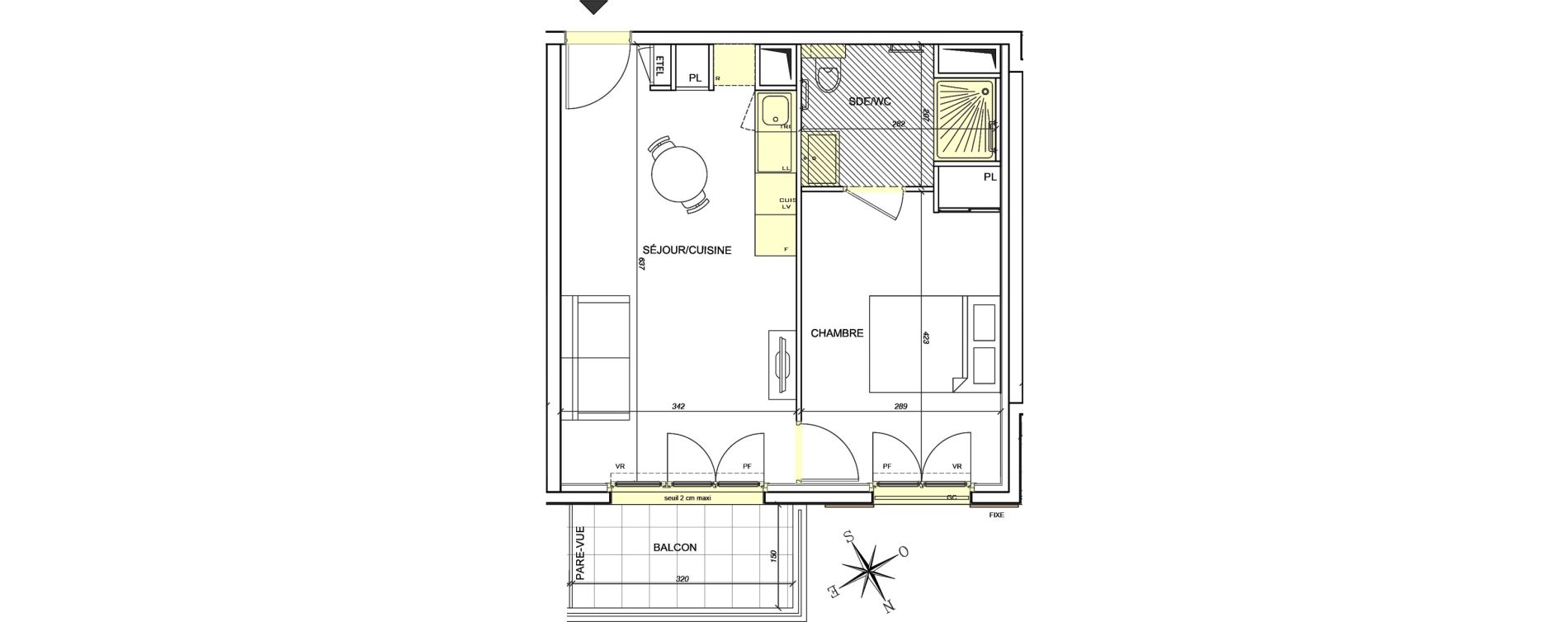 Appartement T2 meubl&eacute; de 38,69 m2 &agrave; Plaisir G&acirc;tines - la bataille