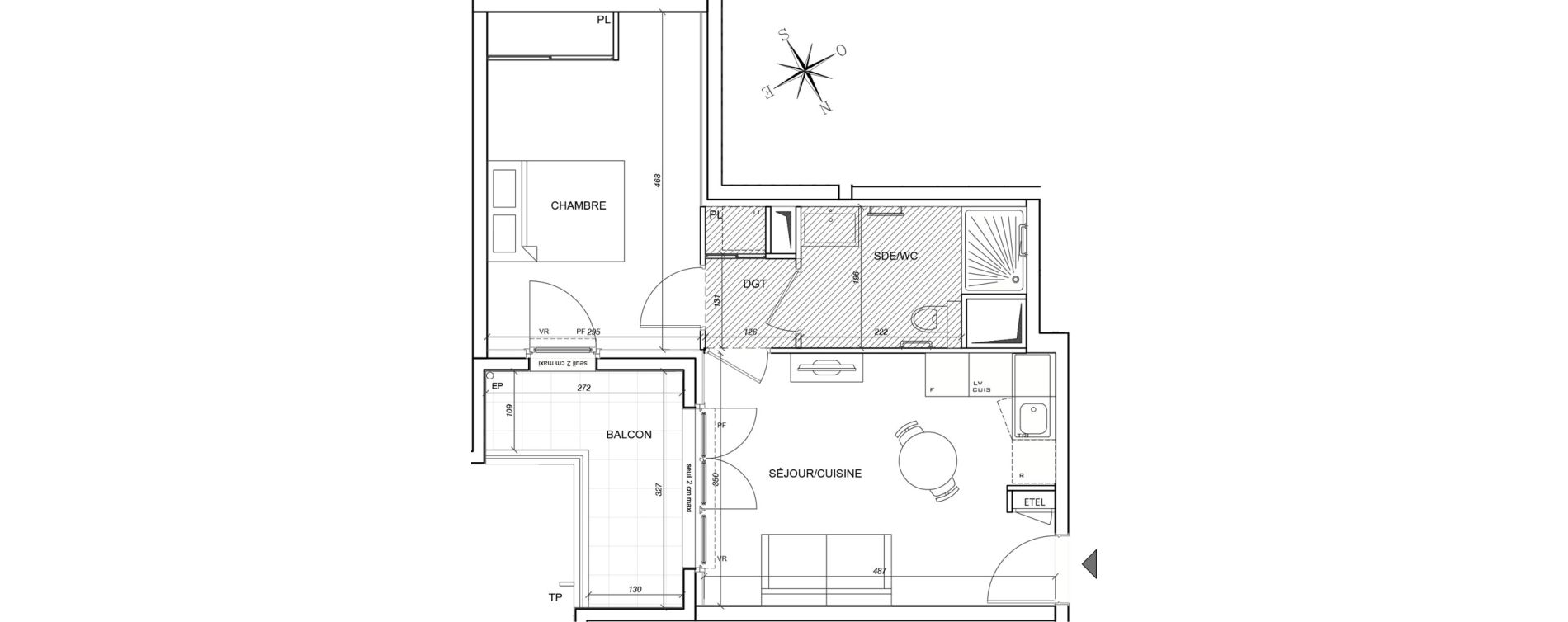 Appartement T2 meubl&eacute; de 38,21 m2 &agrave; Plaisir G&acirc;tines - la bataille