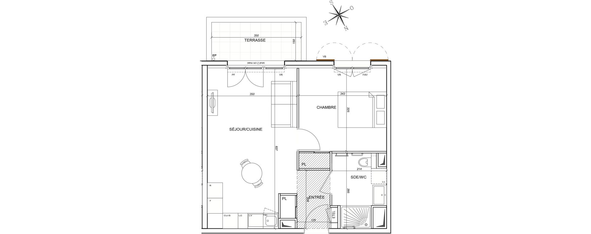 Appartement T2 meubl&eacute; de 41,67 m2 &agrave; Plaisir G&acirc;tines - la bataille