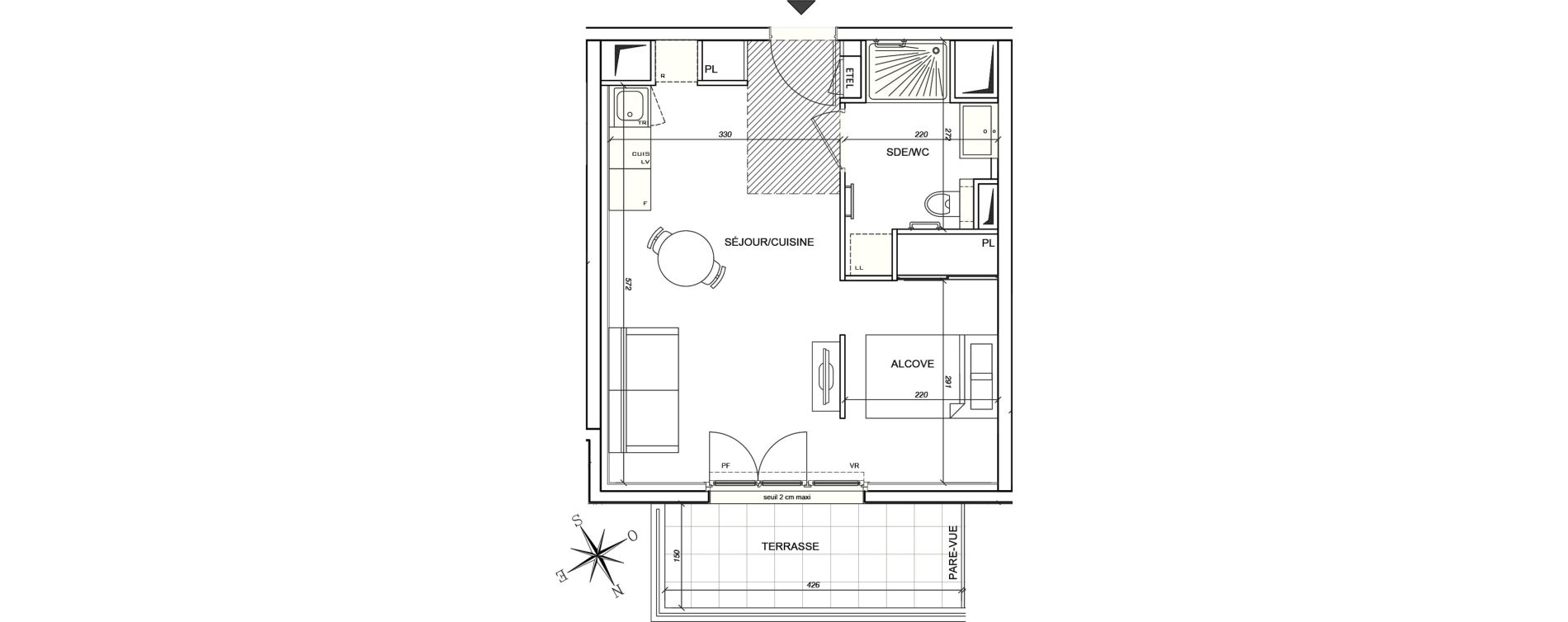 Appartement T1 meubl&eacute; de 33,41 m2 &agrave; Plaisir G&acirc;tines - la bataille