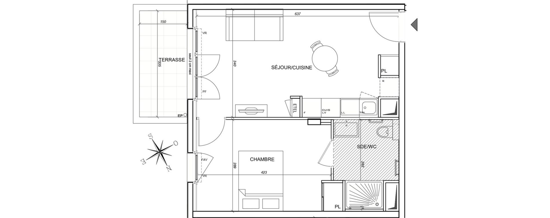 Appartement T2 meubl&eacute; de 38,39 m2 &agrave; Plaisir G&acirc;tines - la bataille