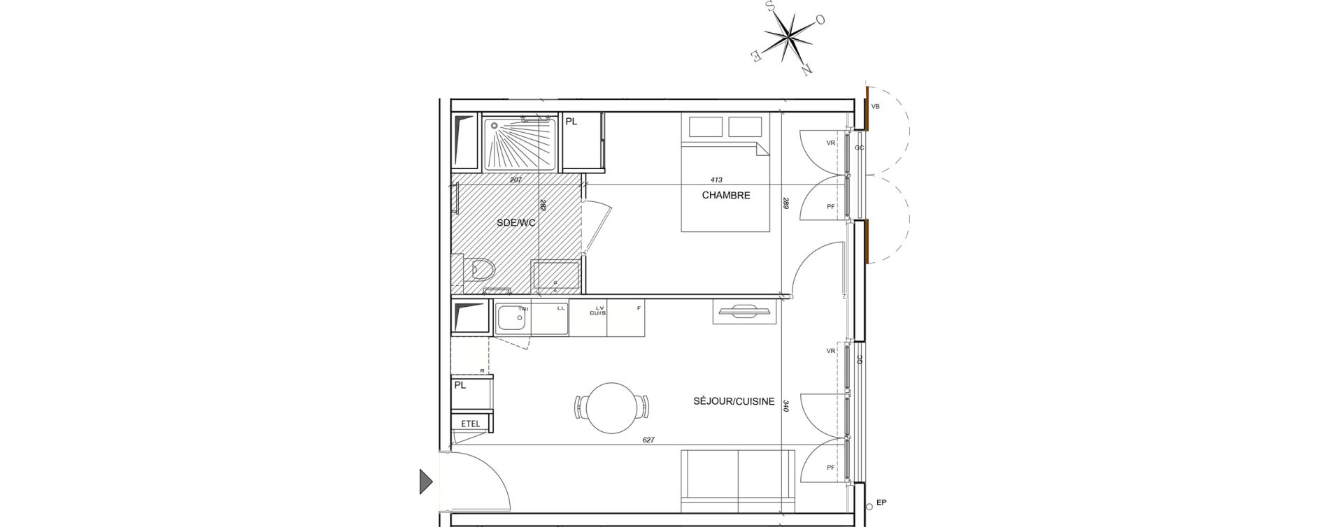 Appartement T2 meubl&eacute; de 37,93 m2 &agrave; Plaisir G&acirc;tines - la bataille