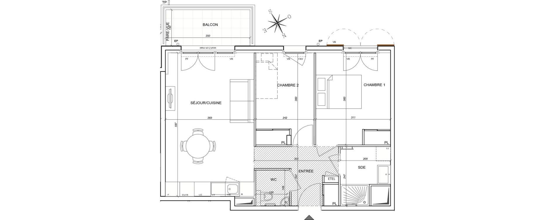 Appartement T3 meubl&eacute; de 55,47 m2 &agrave; Plaisir G&acirc;tines - la bataille