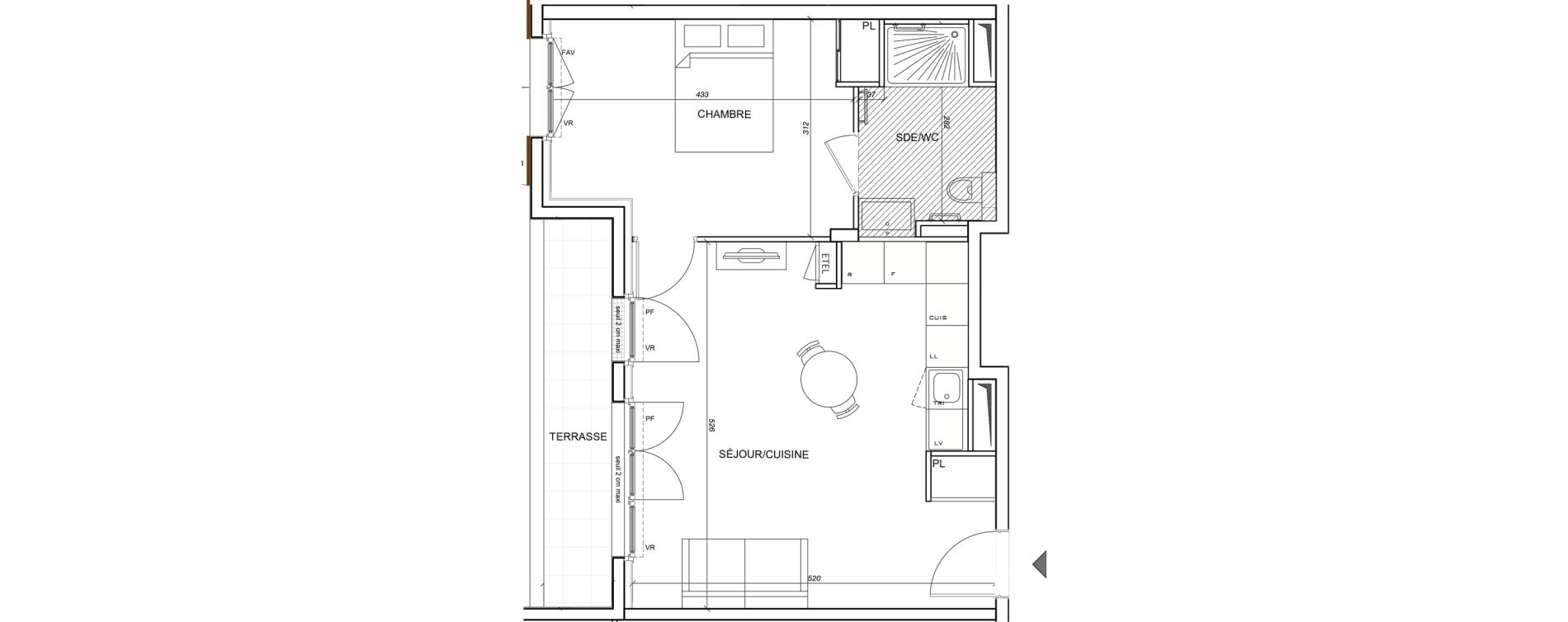 Appartement T2 meubl&eacute; de 44,00 m2 &agrave; Plaisir G&acirc;tines - la bataille