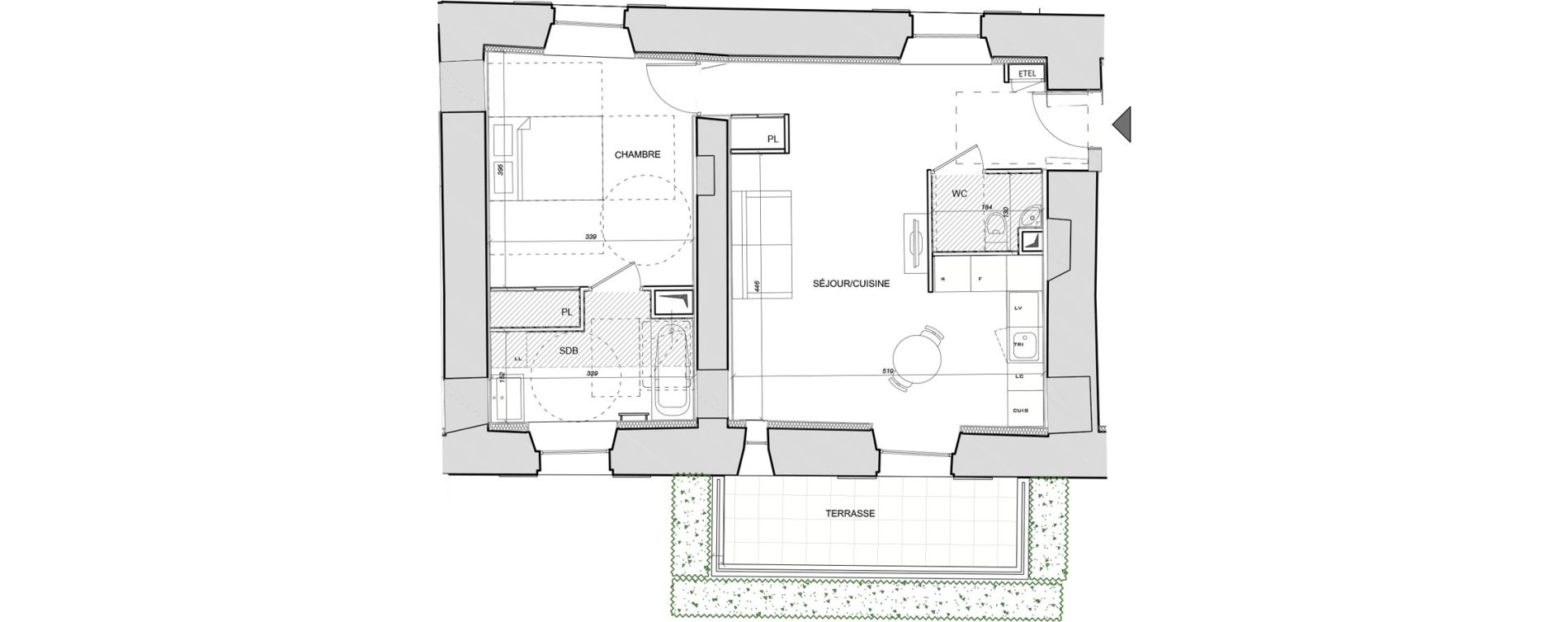 Appartement T2 de 52,07 m2 &agrave; Plaisir Centre