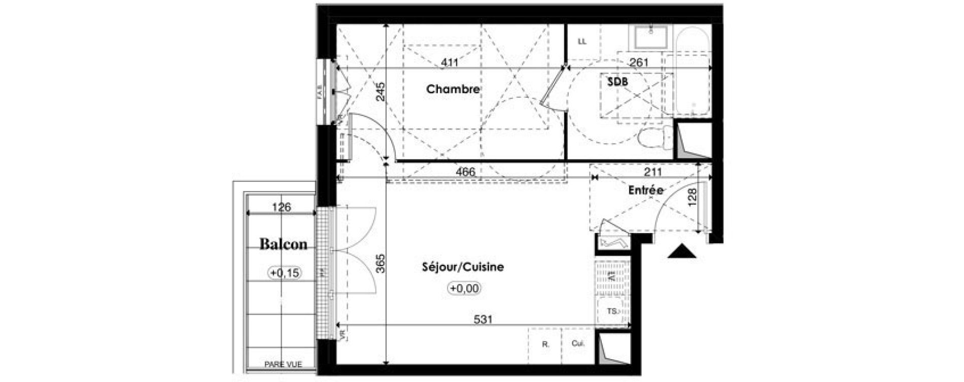 Appartement T2 de 36,51 m2 &agrave; Plaisir Centre