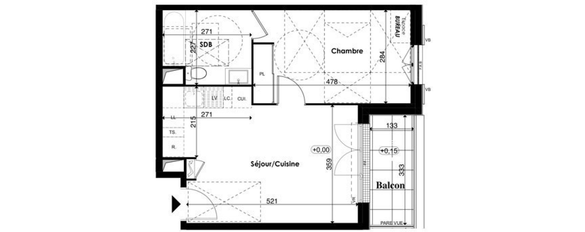 Appartement T2 de 40,49 m2 &agrave; Plaisir Centre