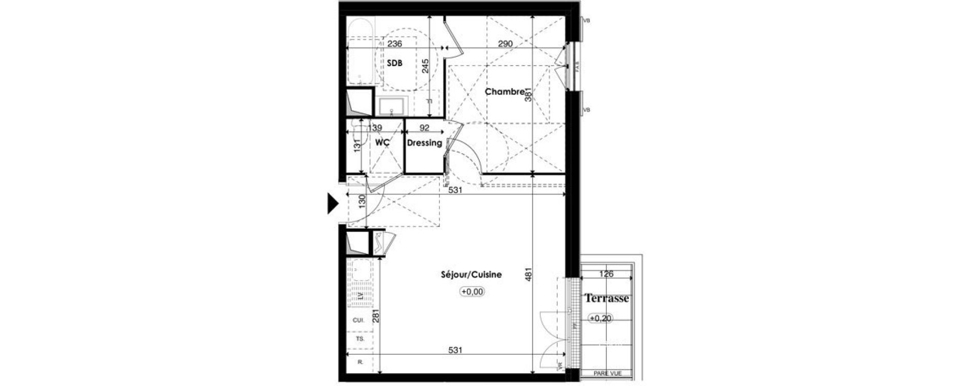 Appartement T2 de 44,23 m2 &agrave; Plaisir Centre