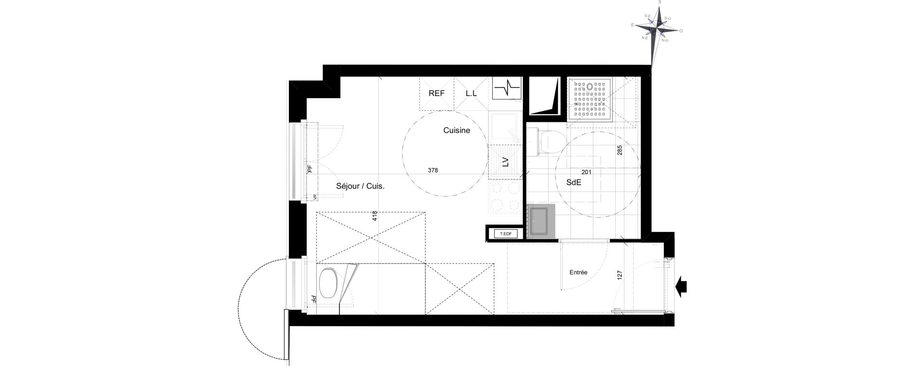 Appartement T1 de 23,70 m2 &agrave; Plaisir Centre